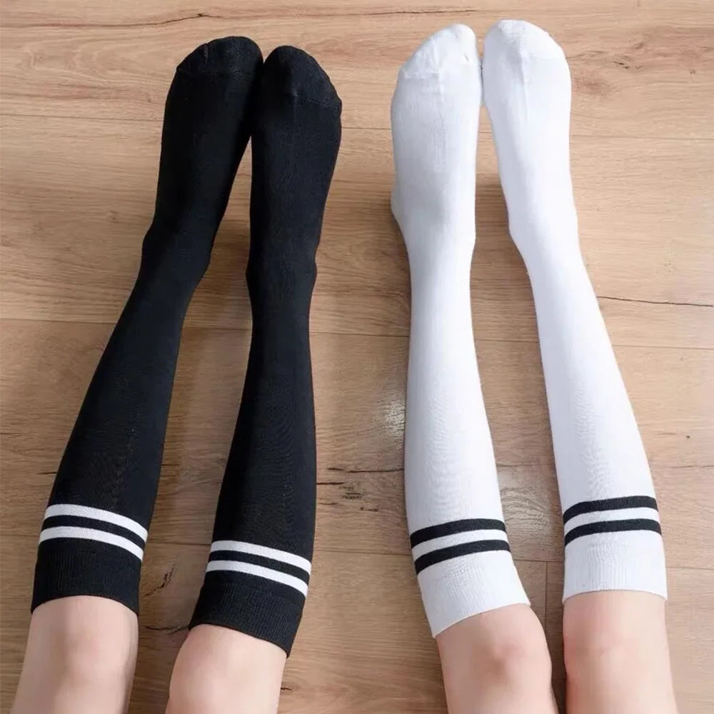 Striped Cotton Knee High Socks