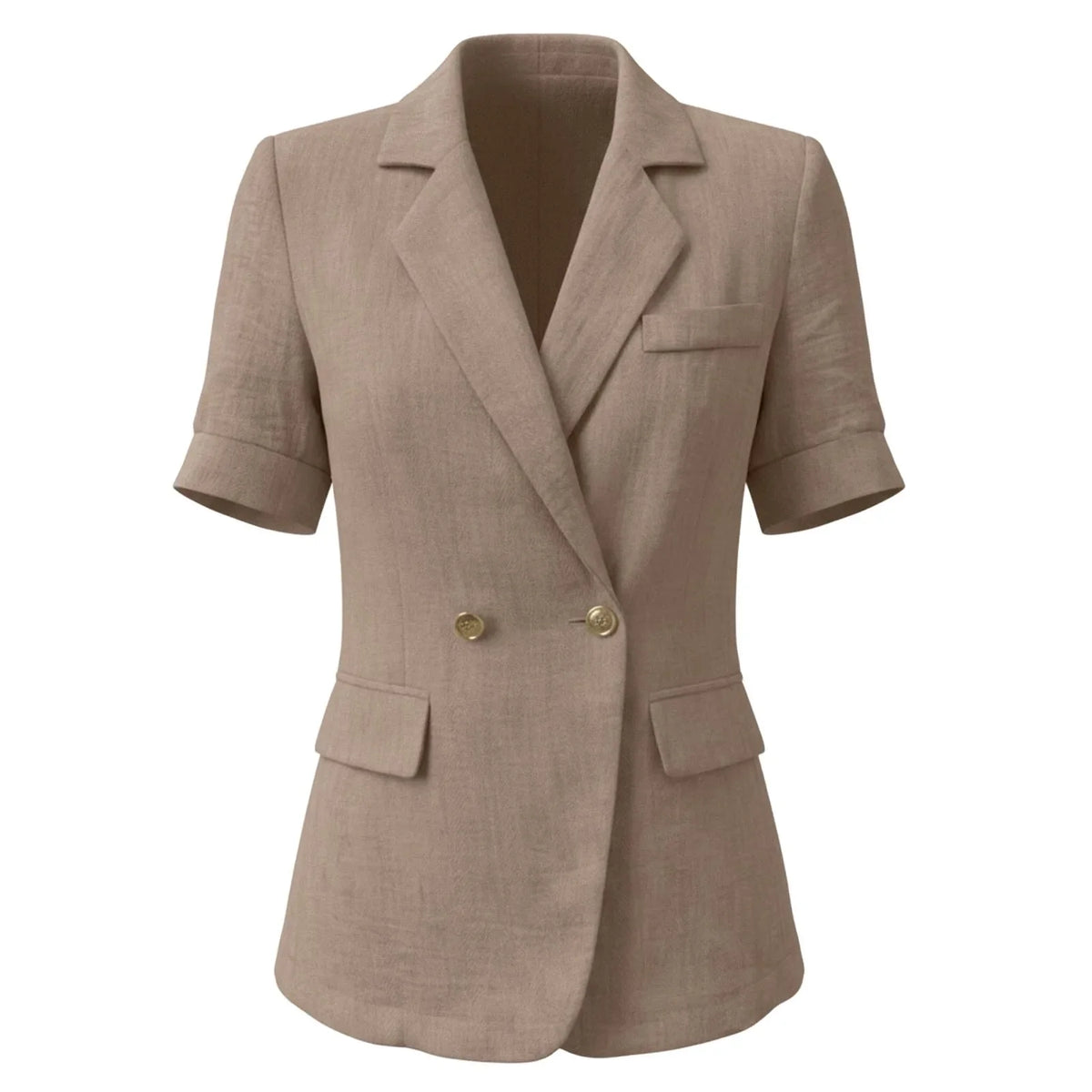 Women Textured Blazer Jacket Lapel Collar Double Breasted Half Sleeve Pocket Loose Suit Coat Elegant Office Summer Outerwear