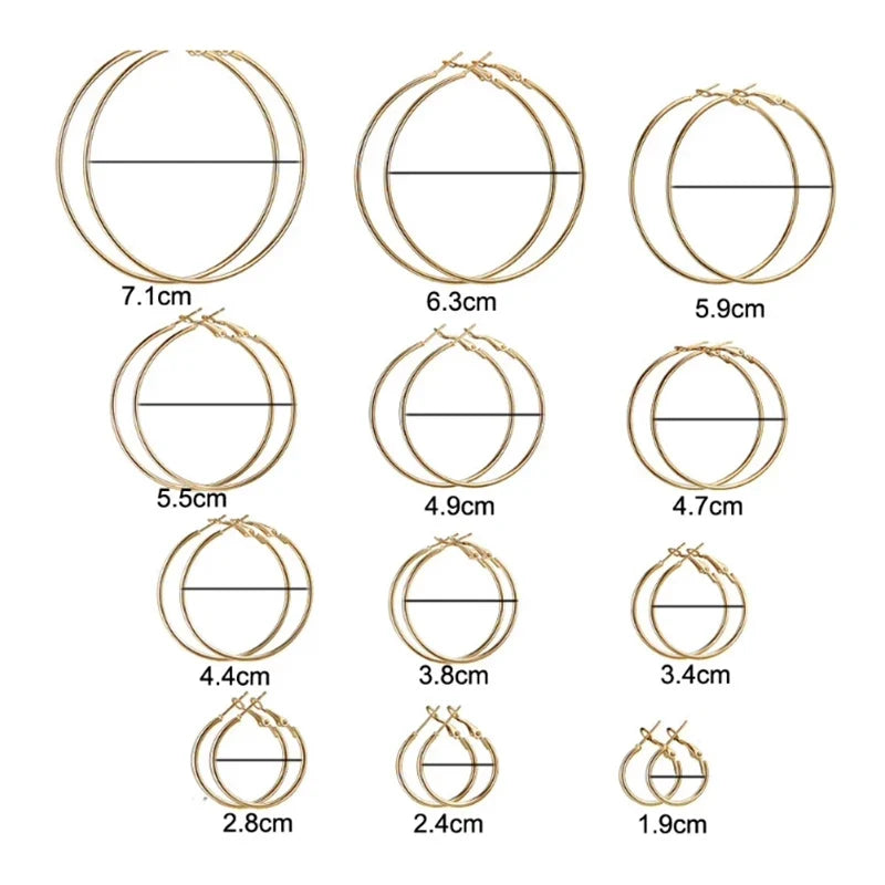 12pairs/6pairs Simple Punk Hoop Earrings Set Big Circle Earrings