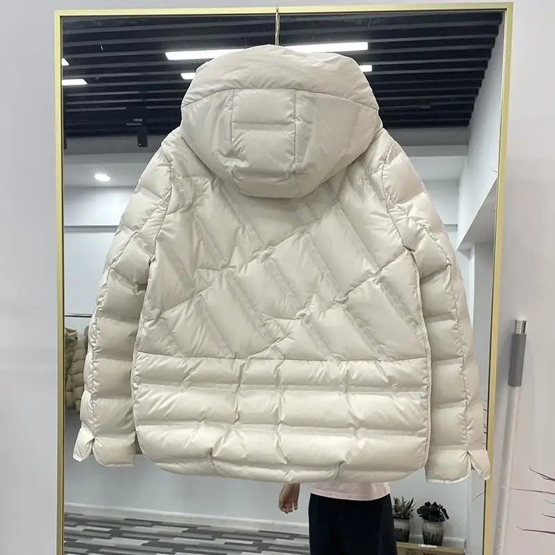 90% White Duck Down Women Down Jackets 2023 New Female Stand Collar Single-Breasted Puffer Jacket Casual Loose Hooded Parkas
