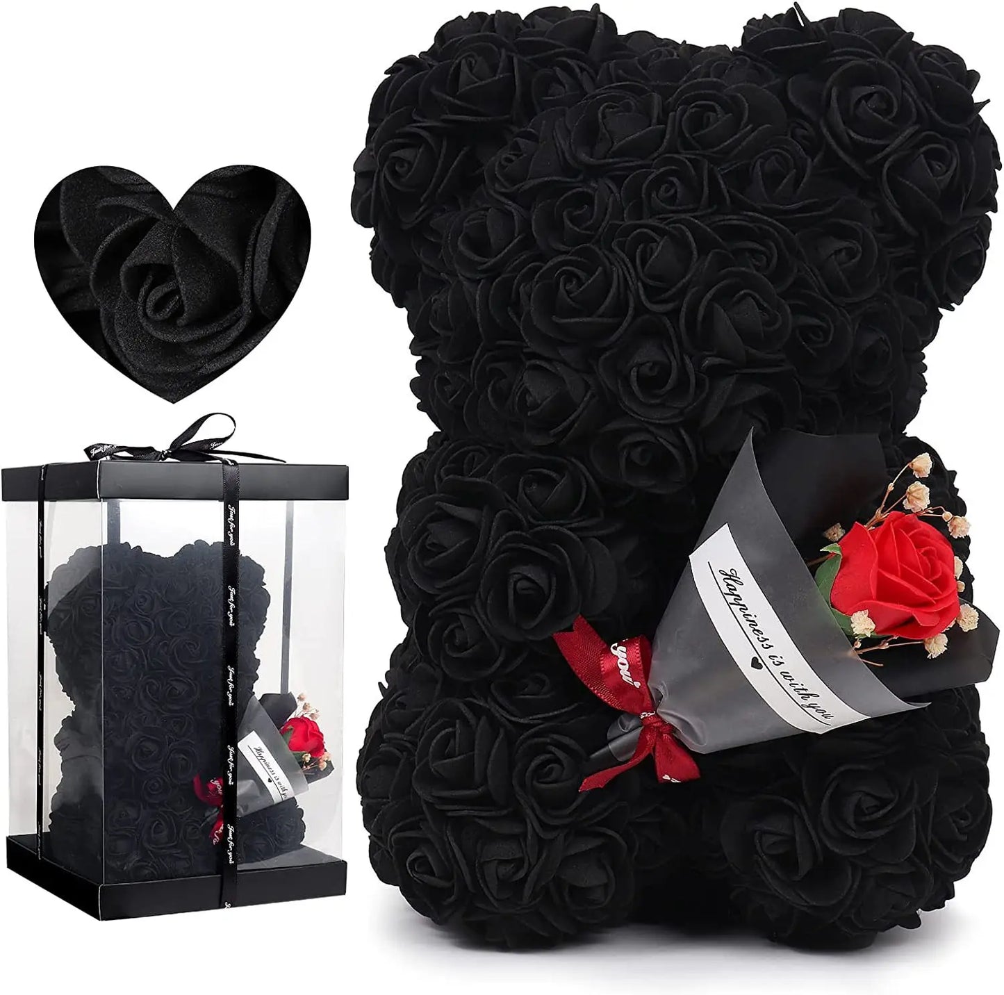 1pc 25cm Rose Bear with Flower Bouquet Artificial Foam Flowers Bear Romantic Creative Gifts for Valentines Day Anniversary Gift