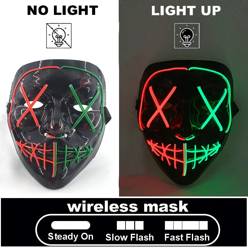 LED Light Up V For Vendetta Mask Anonymous Luminous Full Face Mask Glow In Dark Party Rave Halloween Cosplay Costume Props