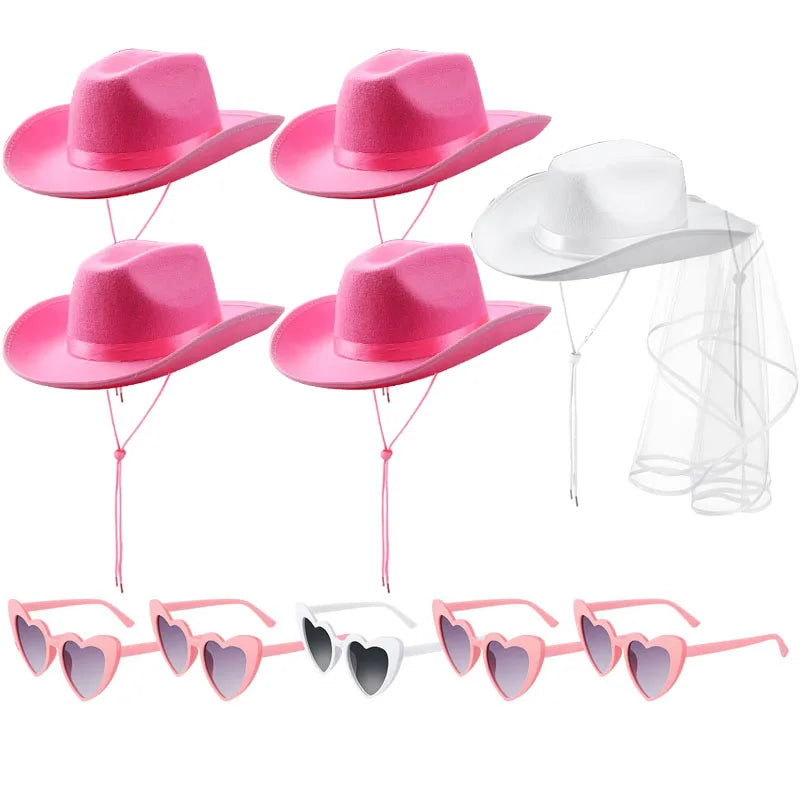 5-12Set Cowgirl Cowboy Hats Bachelorette Cowboy Hats for Bridal Shower Wedding Rhinestone Bandana Heart Glasses for Last Disco