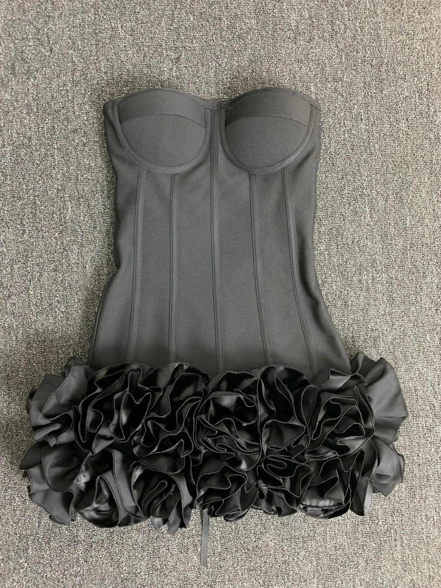 Women Red Evening Bandage Dress Hot Strapless Bodycon Flowers Hem Laced Up Mini Celebrity Birthday Party Dresses One Piece Gala