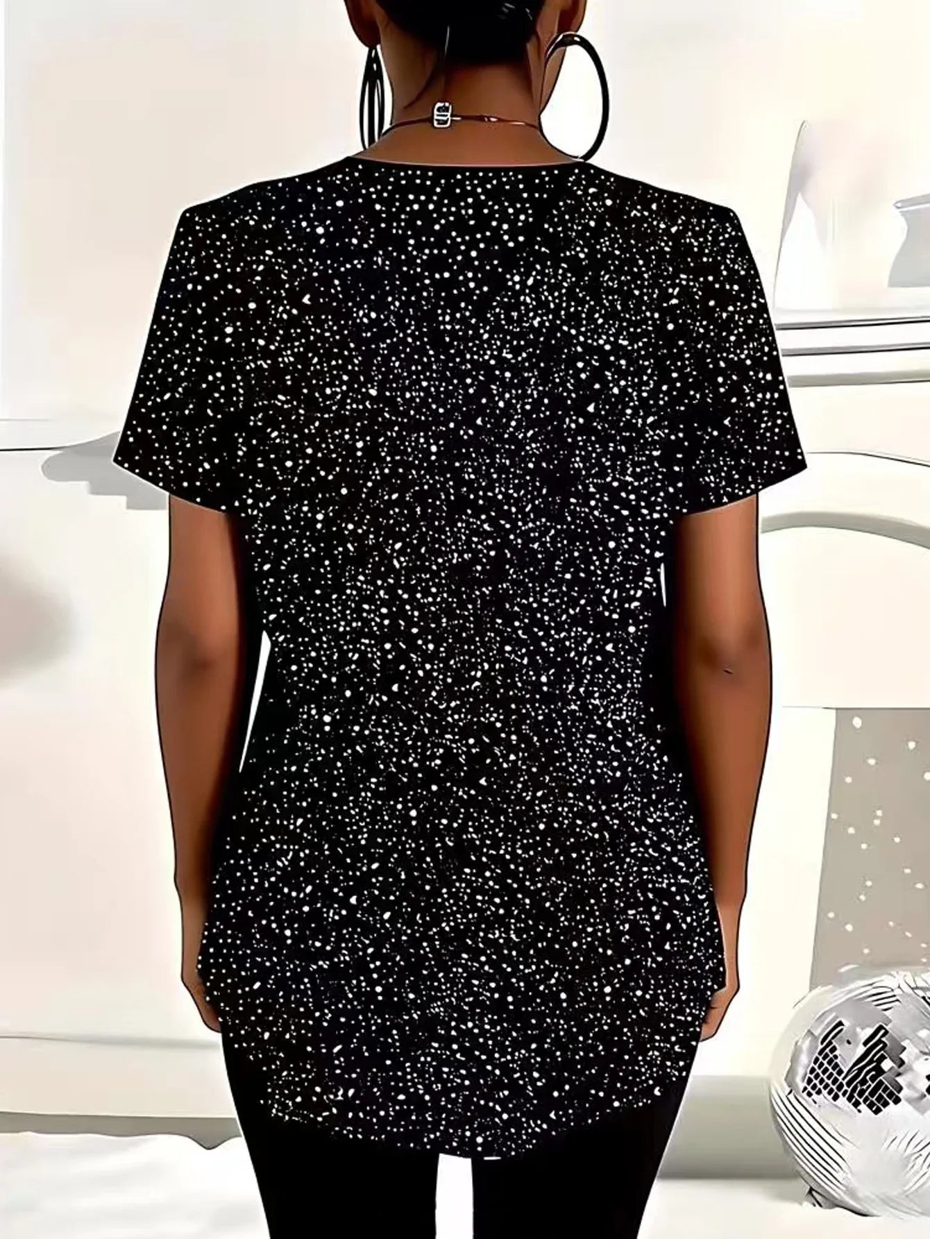 plus size women's summer new short sleeved casual polka dot top V-neck zipper curved hem T-shirt daily essential