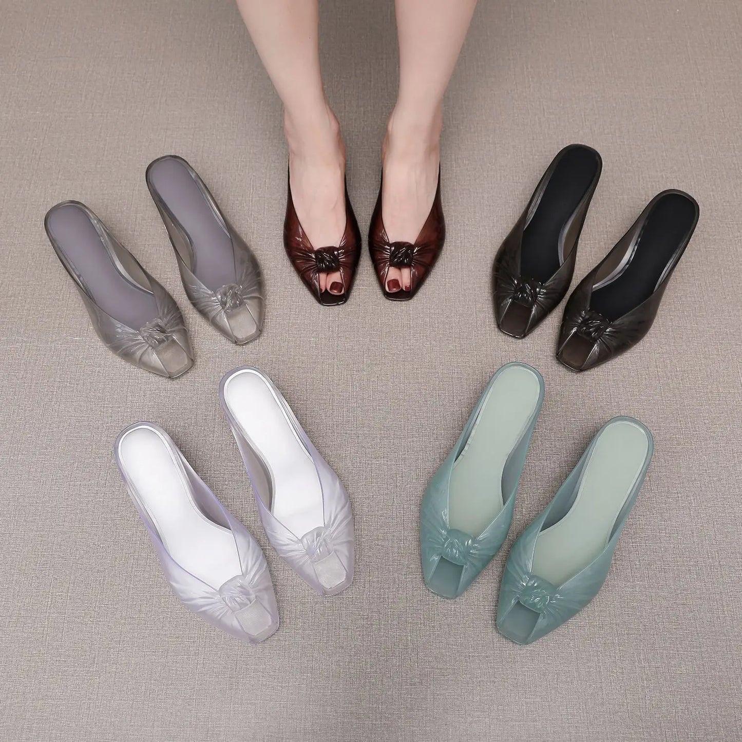 Ins Women's Fish Mouth Sandals Summer New Adult Pointed High-heeled Slippers Ladies Versatile Slim Heeled Bow Jelly Beach Shoes