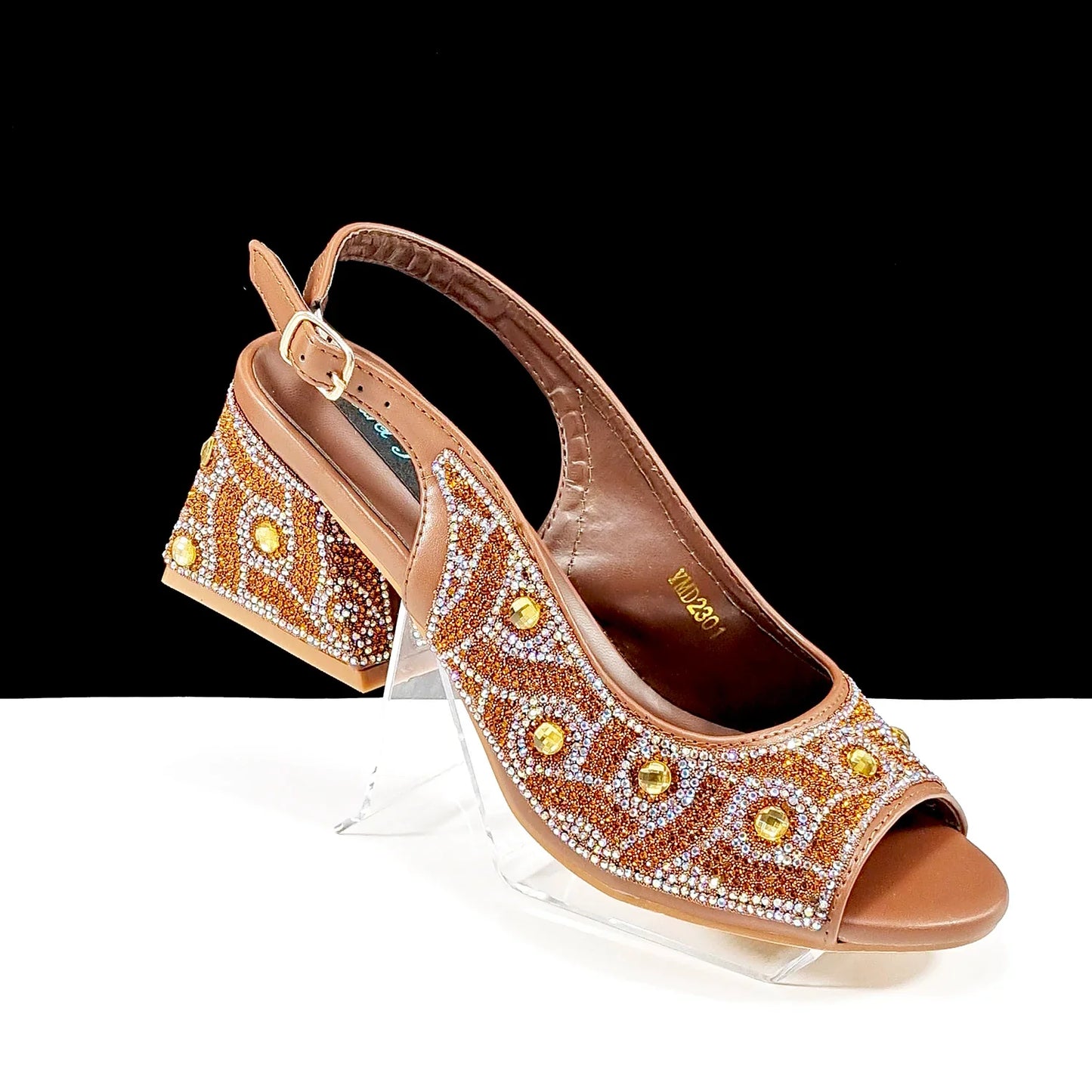 QSGFC 2024 Rhinestone Design INS Hot Sale New Arrivals African Shoes and Bag Set in Green Color Open Toe Comfortable Women Heels