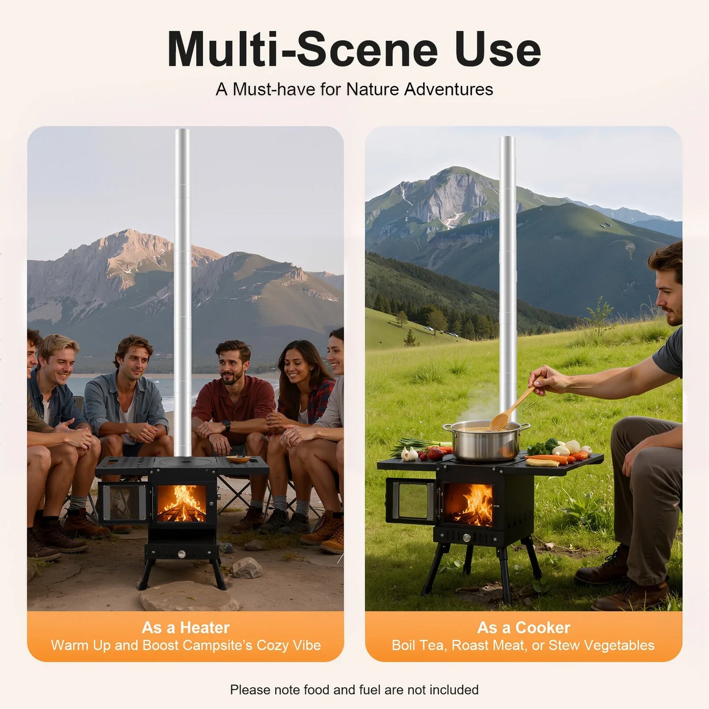 Folding Outdoor Camping Firewood Stove Adjust the Height Smoke Cleanly Outdoor Camping Stove Portable Tent Stove