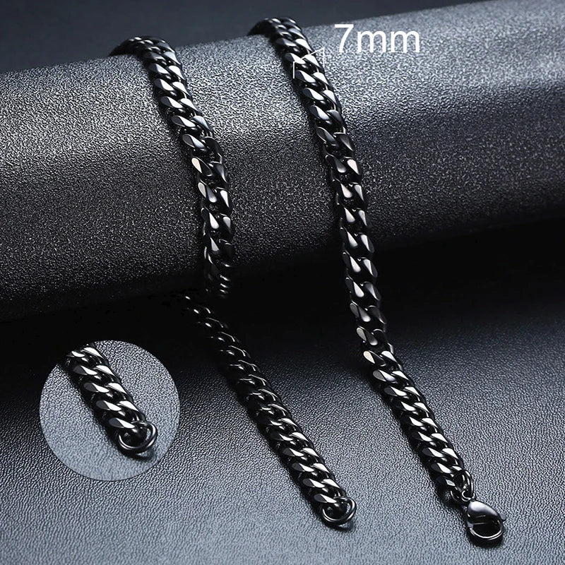 3-11mm Classic Cuban Chain Necklace for, Silver Black Gold Grey Color