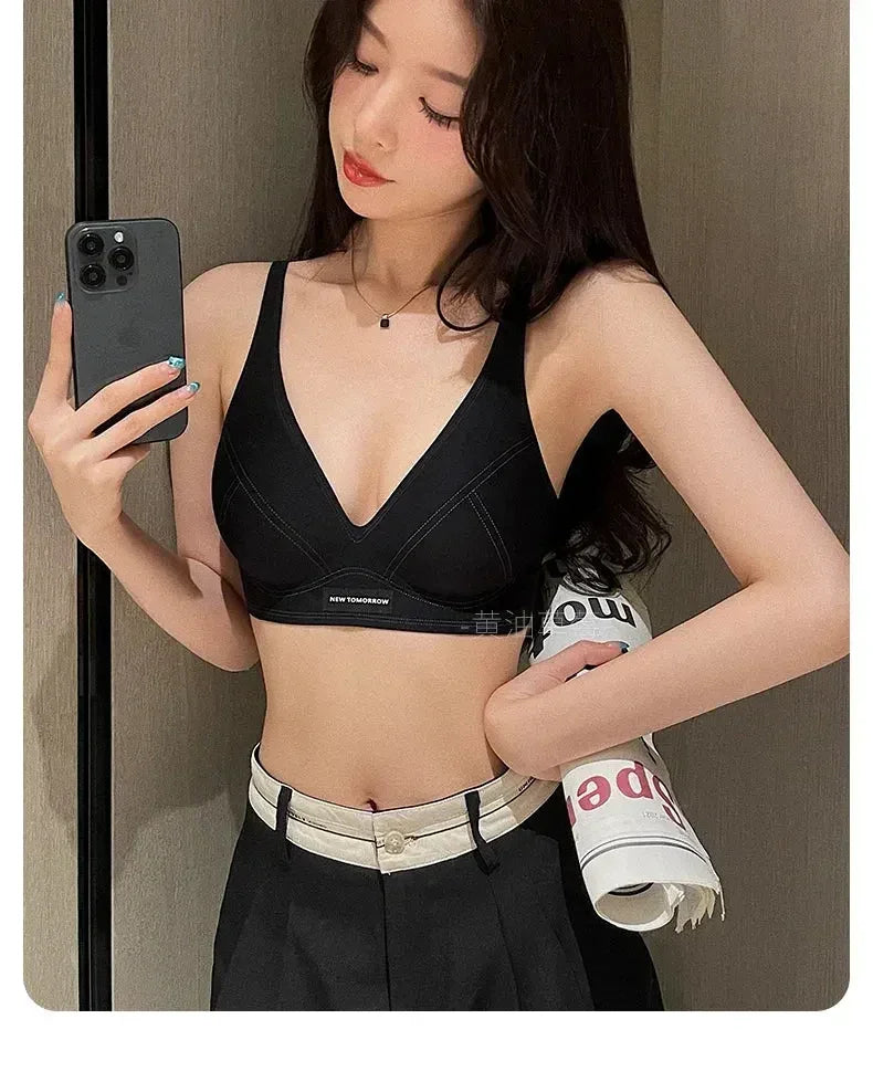 MOYISU Lencería Sujetador Pequeño de Verano sin Costuras para Mujer, Junta sin Aro, de Soporte Suave, con Barra de Gelatina, Que Recoge y Cubre la Espalda