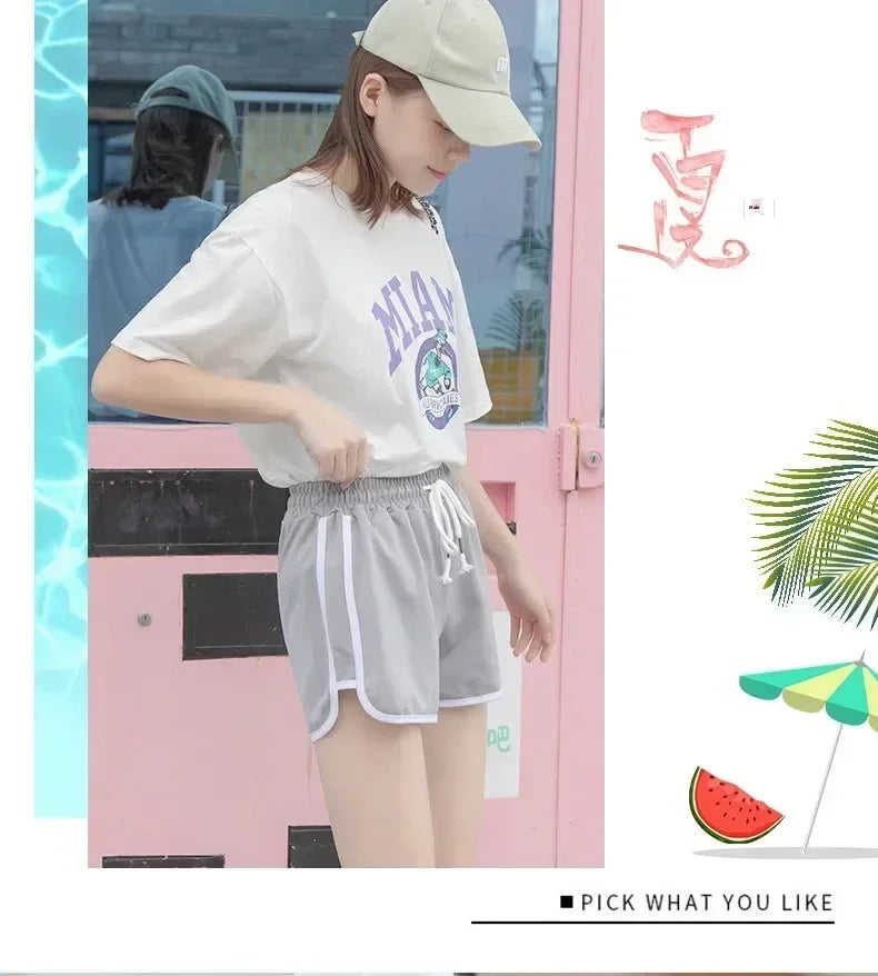 Women Striped Casual Shorts Korean Harajuku Loose All Match Sports Shorts Summer Fashion Simple Yoga Thin Mini Shorts Female