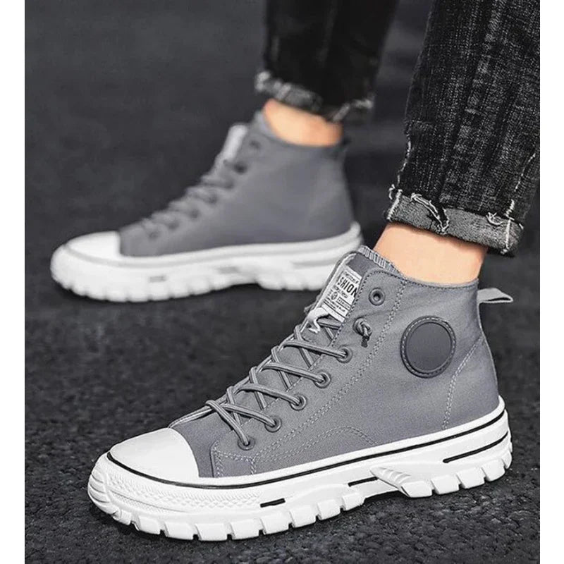 Men's Canvas Shoes Male High Top Casual Breathable Sports Shoes Gray Skateboarding Vulcanized Shoes Comfort Sneakers 2025 New
