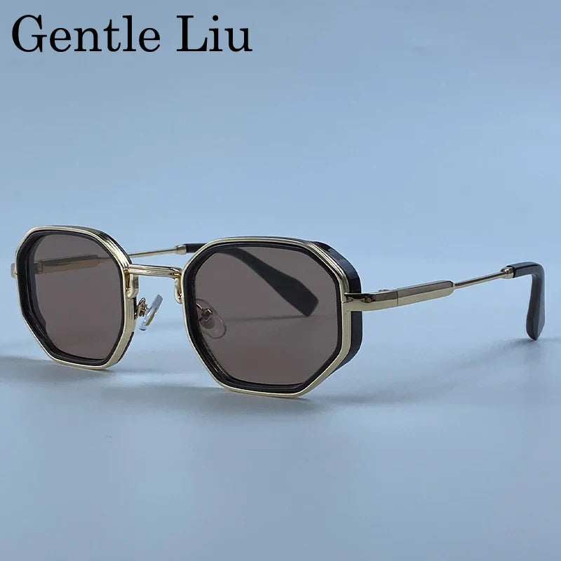 Steampunk Square Polygon Sunglasses Men 2026 Luxury Designer Vintage Geometric Metal Frame Gradient Shades Photochromic Eyewear