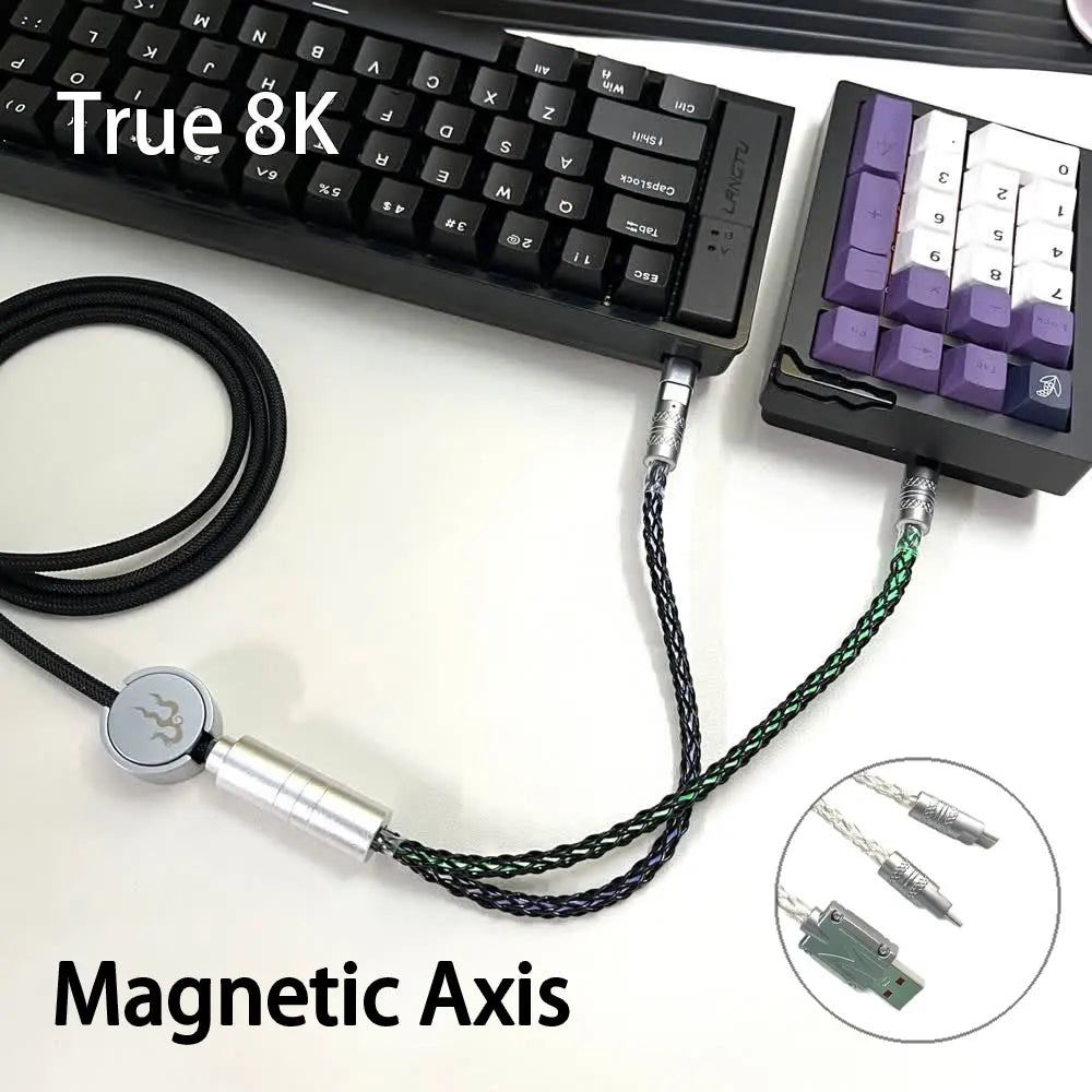 Dual 1 in 2 Type-C 8k Magnetic Control Lighting Supports Magnetic Axis Keyboard Cable Mechanical Keyboard Cable Usb to Type C