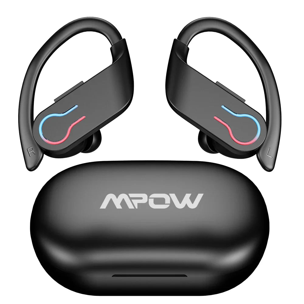 Mpow Q63 Bluetooth 5.3 Wireless Earbuds with Mic IPX7 Waterproof 200H Earphones with Hooks for Sports Running Workout Gym