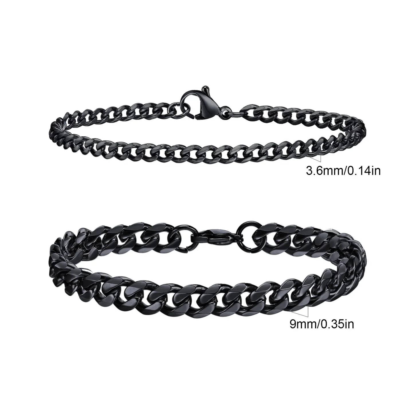 2pcs Men's Chain Bracelets, Stainless Steel Silver Gold Black Color