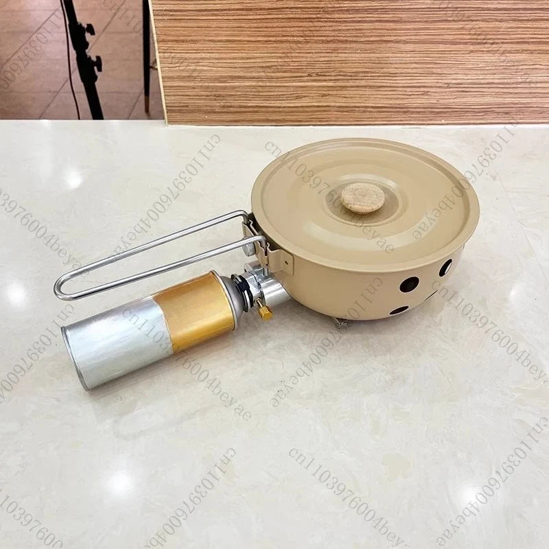 Camping Gas Stove with Non-stick Pan Windproof Portable Camping Picnic Gas Stove for Outdoor Hiking Cooking