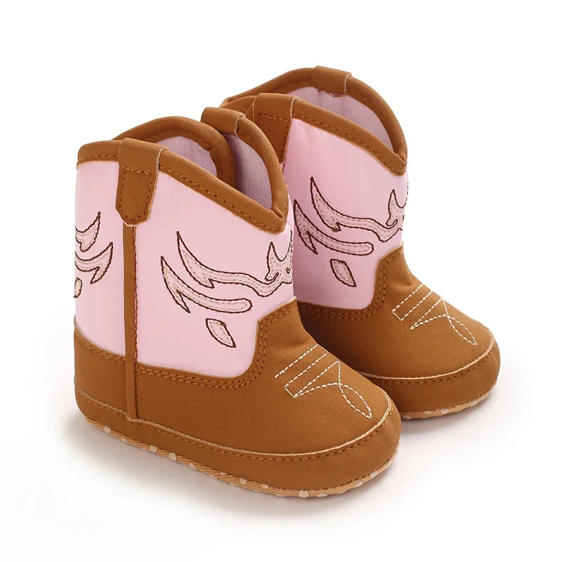 Western Cowboy Princess Baby Boots 0-18M Infant Pre-Walker Shoes Soft Sole Embroidered Footwear for Newborn Girls