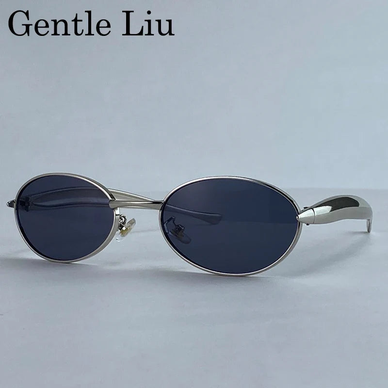 Vintage Small Frame Oval Sunglasses Women 2026 Luxury Trendy Steampunk Metal Sun Glasses For Lady Classic Outdoor UV400 Shades