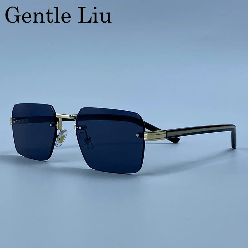 Rimless Square Punk Sunglasses Men 2026 Luxury Brand Designer Vintage Hip Hop Sun Glasses Cut Edge Eyewear Fashion Driving Shade