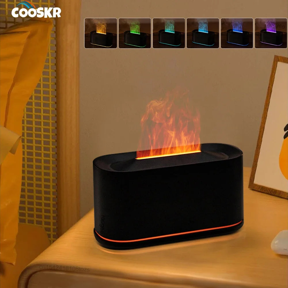 Air Aroma Humidifier USB Desktop Flame Humidifier for Home Mini Air Humidifier Fragrance Essential Oil Diffuser with Night Light