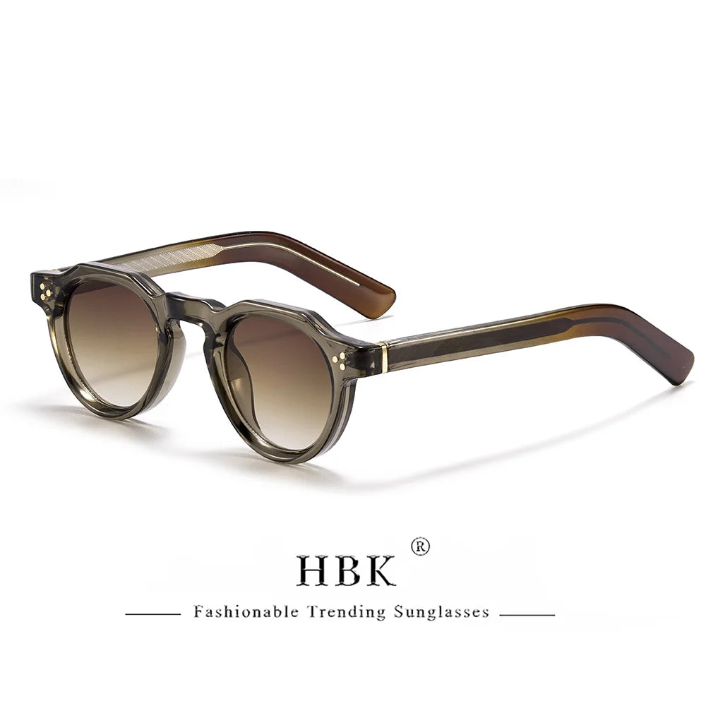 HBK Retro Small Round Men Sunglasses High-Quality Thick Style Women Outdoor Travel Business Driving Decorative Glasses UV400