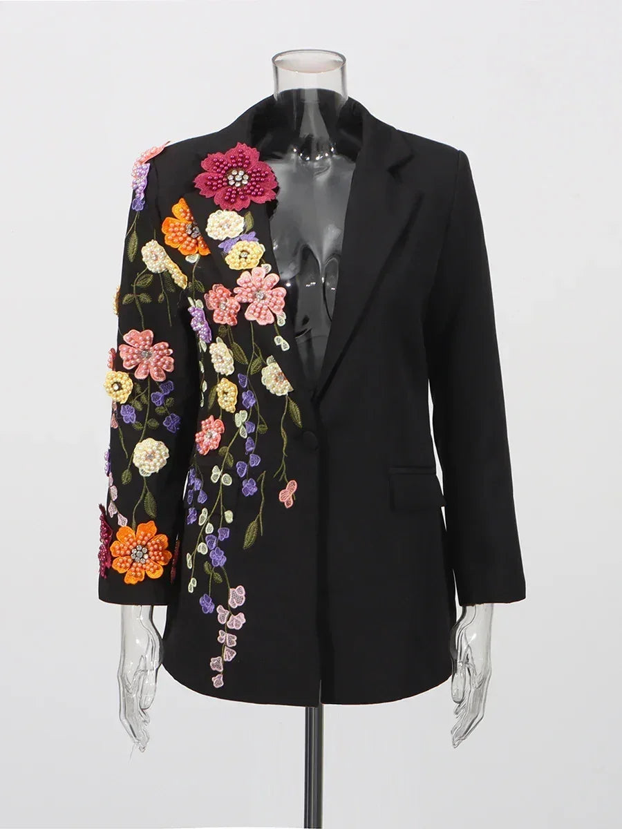 TWOTWINSTYLE Blazers de moda con apliques empalmados en colores llamativos para mujer, solapa, mangas largas, patchwork, abalorios, blazer de temperamento femenino