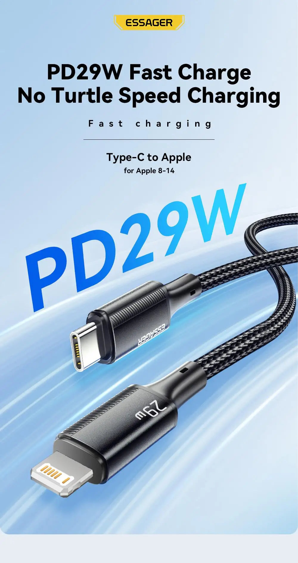 Essager USB C Cable For iPhone 14 13 12 11 Pro Max Xs Plus 29W Fast Charging Cable Type C To Lighting Date Wire For iPad Macboo