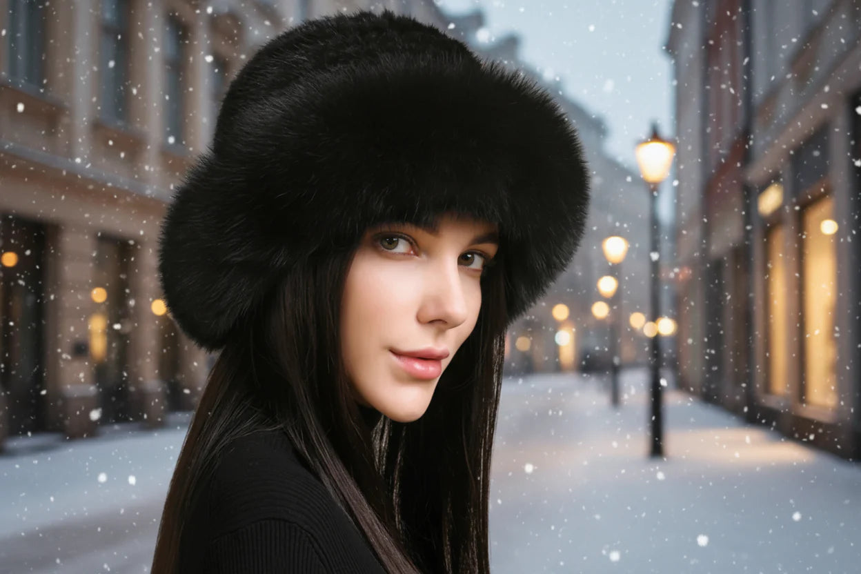 Gorro tejido de piel sintética para mujer