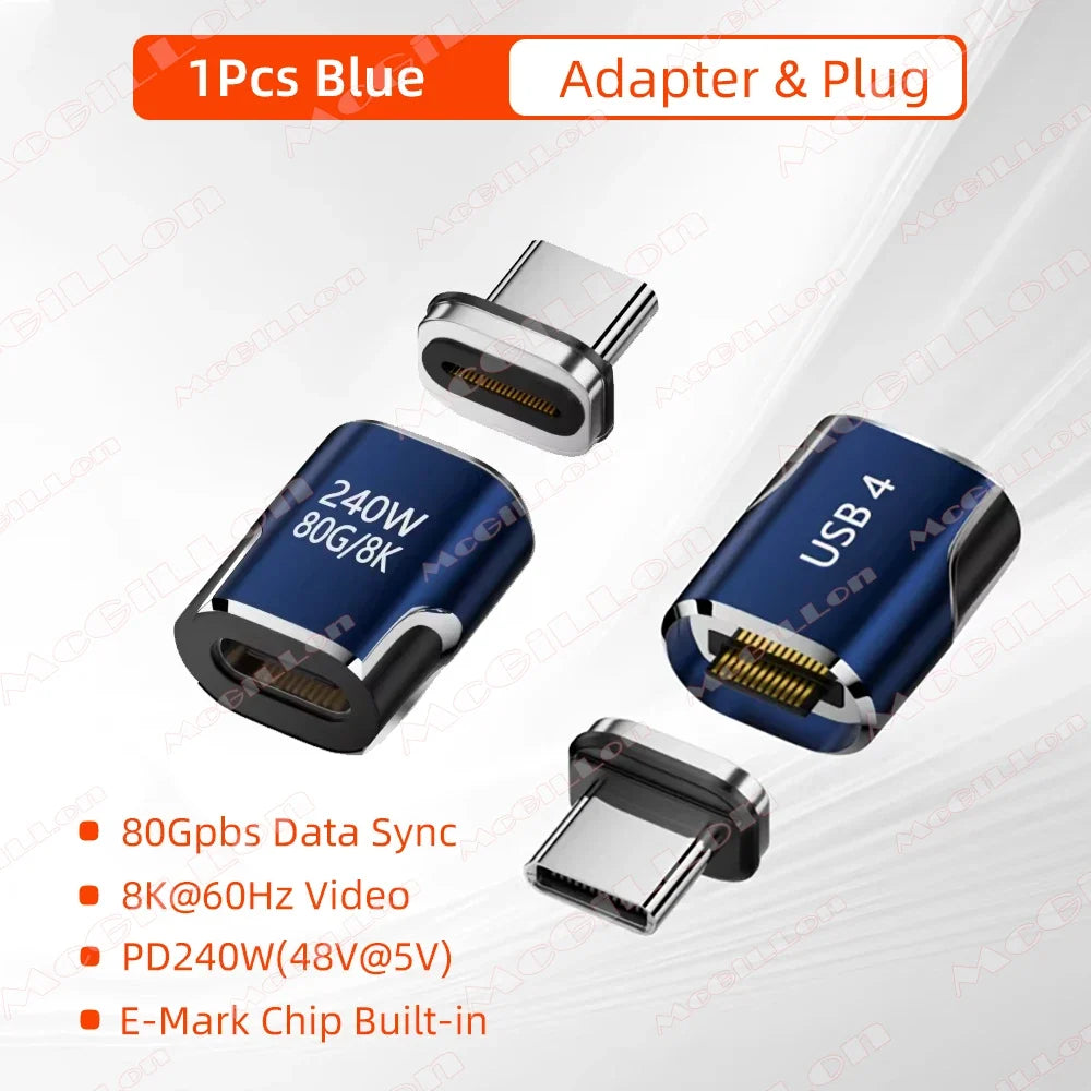 240W USB4.0 80Gbps Thunderbolt5 Magnetic Type-C OTG USB C To USB-C Fast Charge Magnet Converter Cable 8K@60Hz USB Type C Adapter