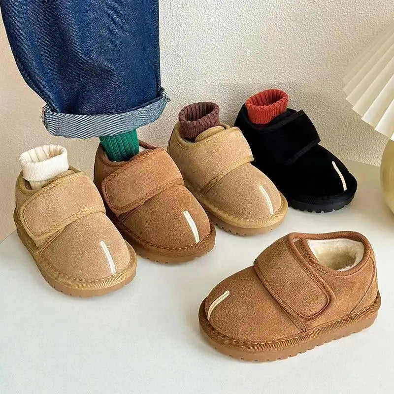 Children's Winter Snow Boots New 2025 Faux Suede Warm Plush Cotton Shoes Boys Fashion Anti-slip Rubber Sole Girls Ankle Boots