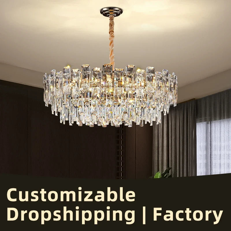 Loft Pendant Lighting Crystal Chandelier Ceiling for Dining Room Modern Led Ceiling Hanging Lamp for Living Room Villa