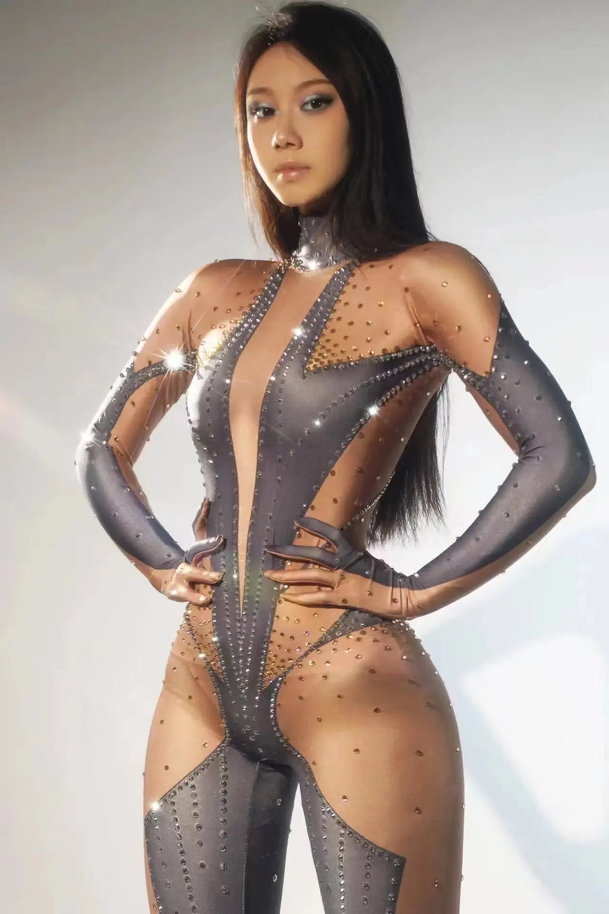 Sparkly Rhinestones Jumpsuit Women LongSleeve Nightclub Prom Party Outfit Singer DancerPerformance Dance Costume Stage Wear B171