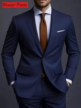 New Luxury Elegant Men's Suits 2 Piece Set Fashion Korean Casual Slim