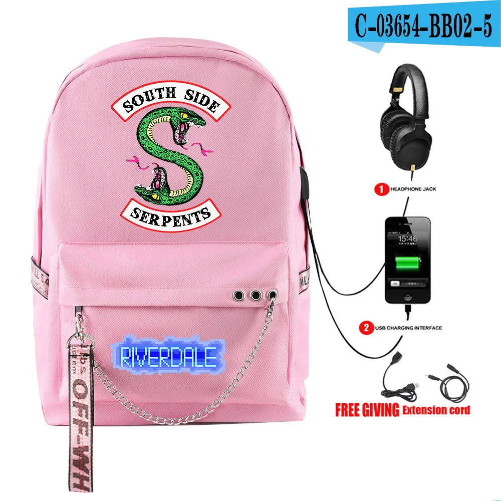 Youthful School Bag Unisex TV Riverdale Season 5 Travel Bags Usb Rechargeable Oxford Waterproof Notebook Shoulder Backpacks