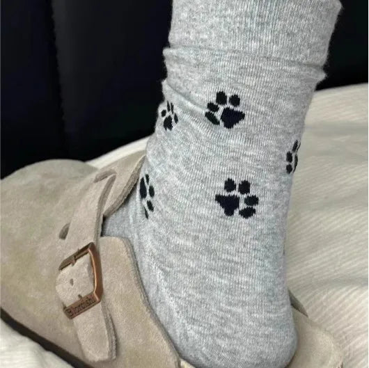 3pairs Cute Dog Claw Printed Women's Cartoon Dog Paw Sock Animal Pattern Soft Sweat Absorbing Breathable Casual Socks for Girls