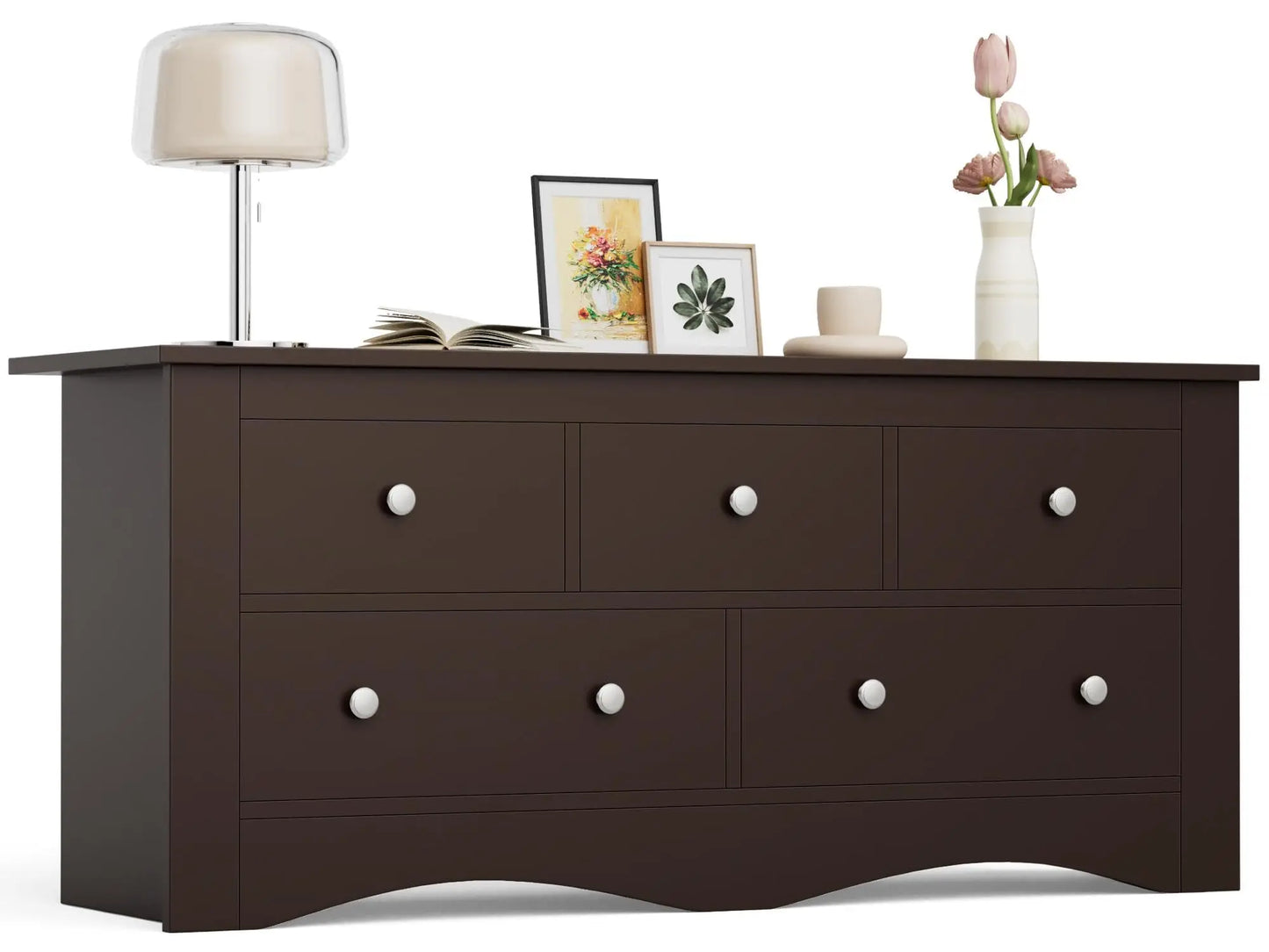5 Dresser for Bedroom,TV Stand for Living Room, Black| 52" Wood Dresser, Chest of Drawers, for TV up to 65 inch,15.7Dx52Wx23.2H