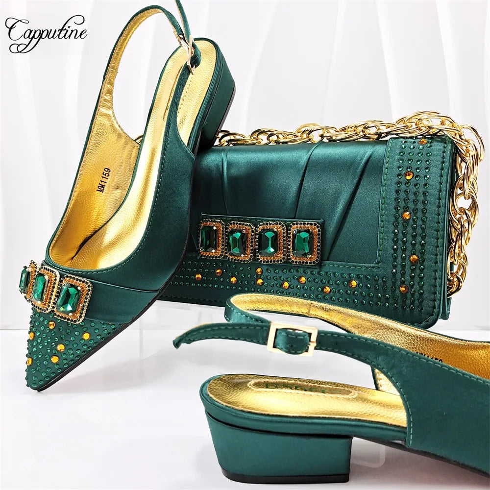 Peach Women Shoes And Bag Set Luxury  Ladies Sandals Match With Handbag Clutch Medium Heels Pumps Sandales Femmes MM1159