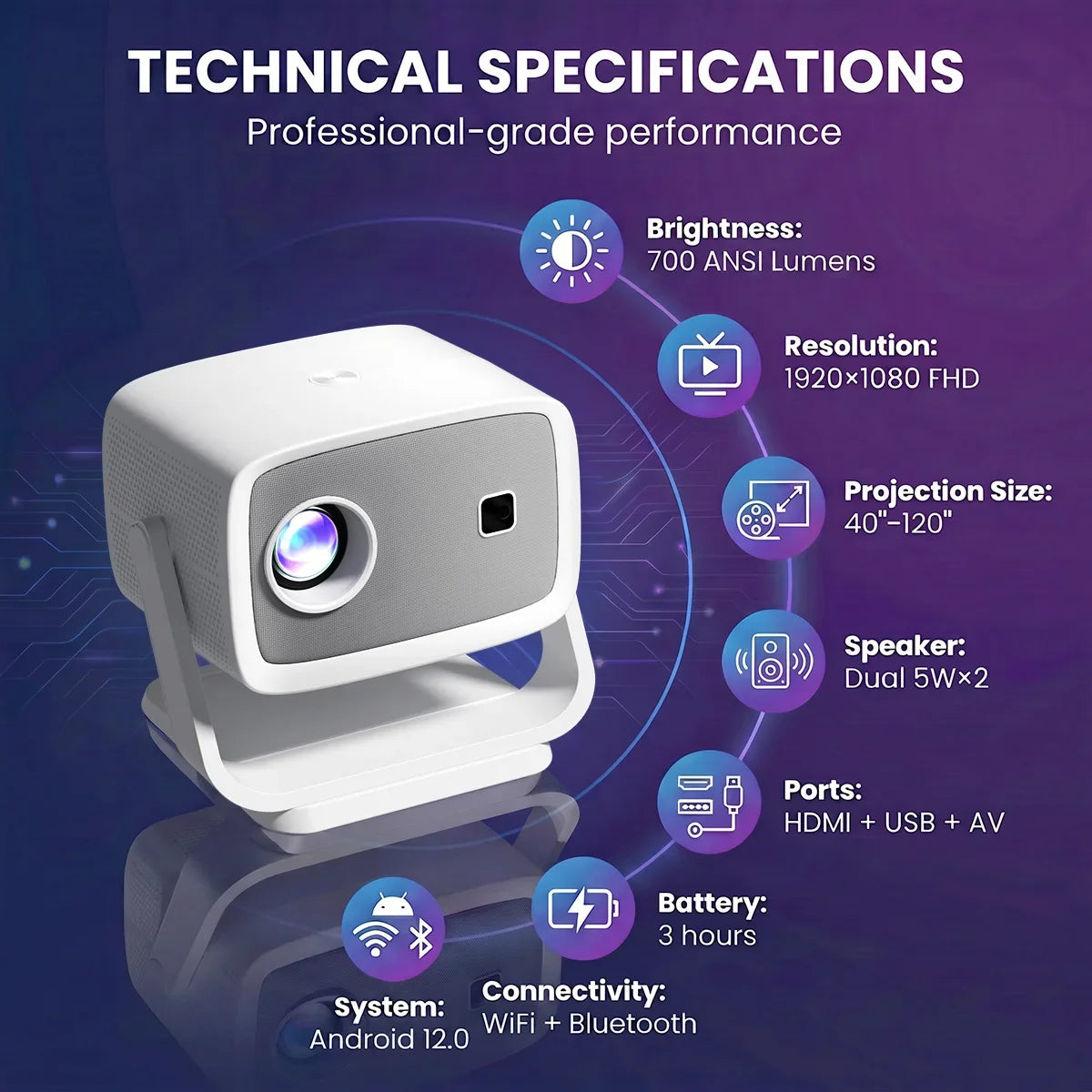 4K Full HD Home Theater Projector Native 1080P Auto Focus Keystone Correction Android Portable Outdoor Cinema Smart Projector