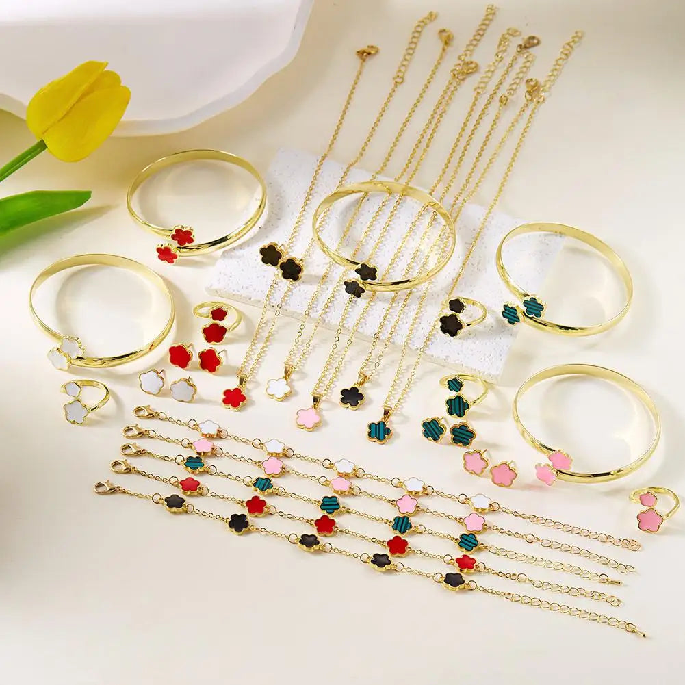 5 Pcs Set Jewelry Stainless Steel Five Leaf Clover Bracelets for Women