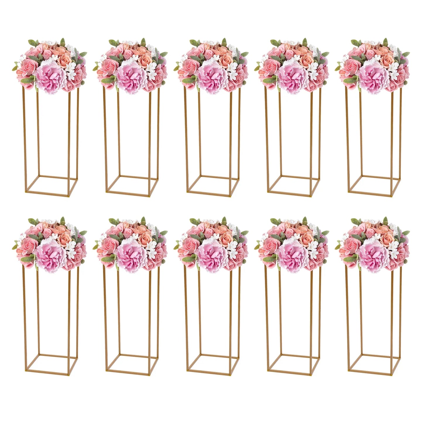 10pcs Wedding Flower Stand Set 23.62"h Gold Metal Column Rack Wedding