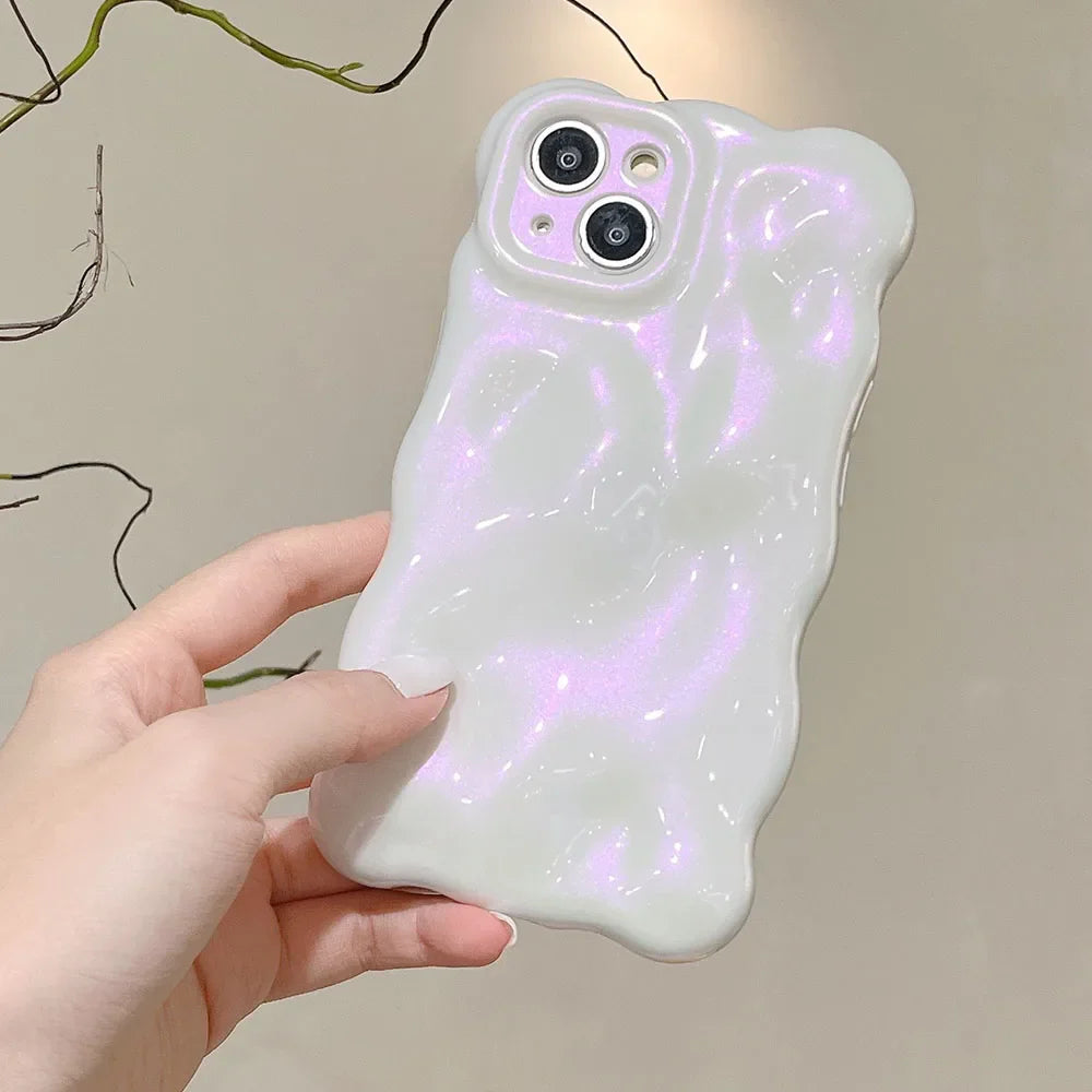 Japan Korea 3D Meteorite Pearl Cream White Soft IMD Phone Case