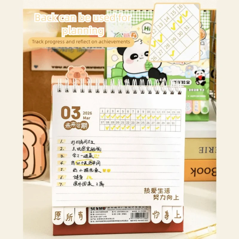 Calendario de escritorio Kawaii Panda 2026