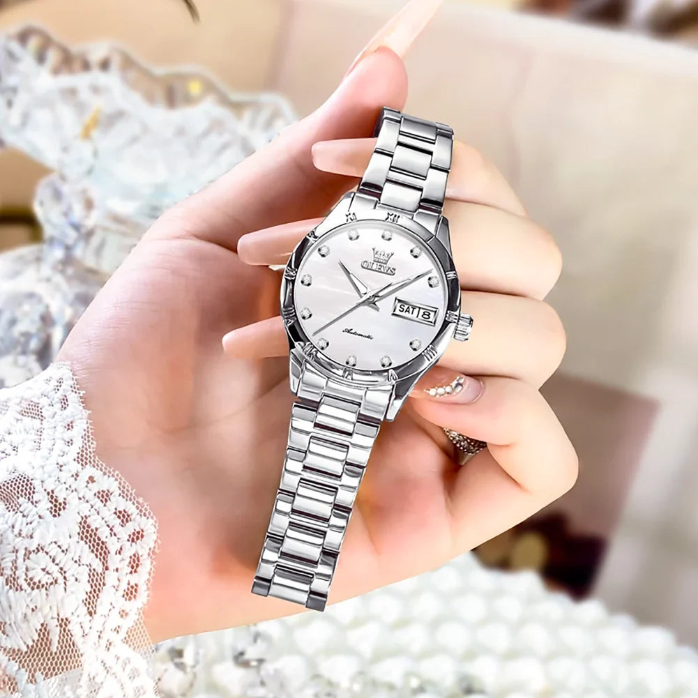 Women's Automatic Pearl-Effect Day-Date Watch