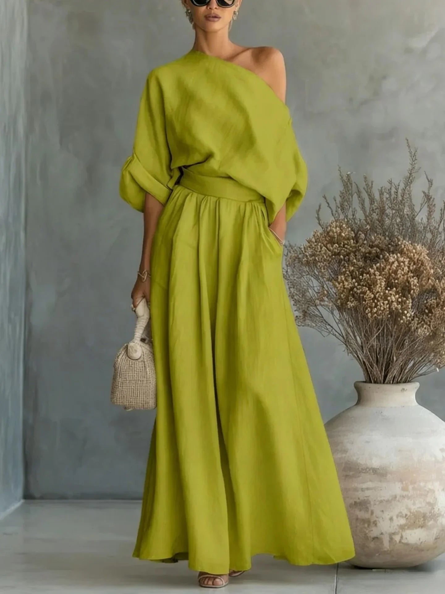Pant Set Women Elegant Two Piece Sets Skew Collar Half Sleeve Shirt Wide Leg Long Pants Tight Waist Y2k Streetwear Work 2026