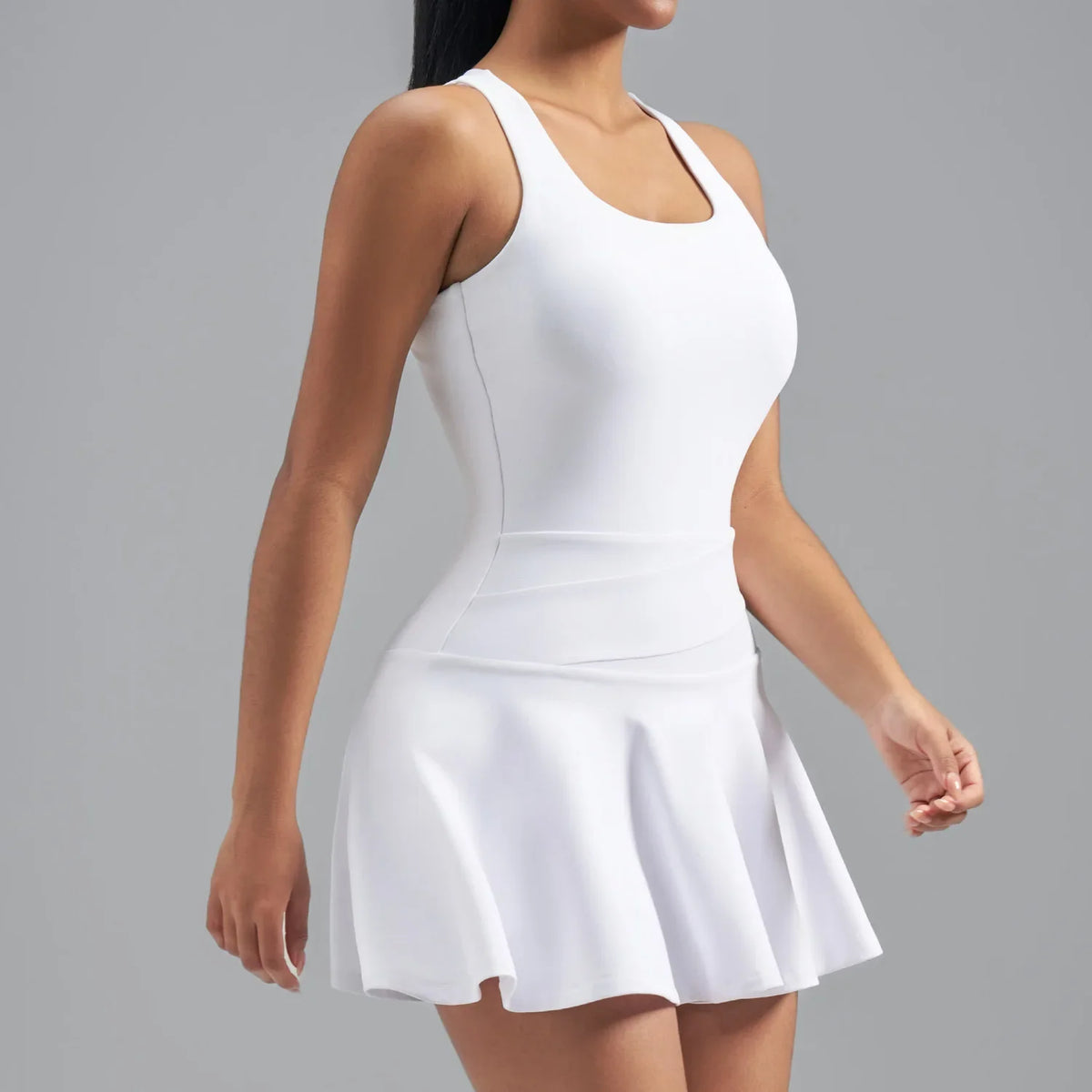 Women's Color Blocked Tennis Dresses Women Hollow Back Cross One Piece Sports Suits Built in Shorts with Pocket Yoga Golf Skirt