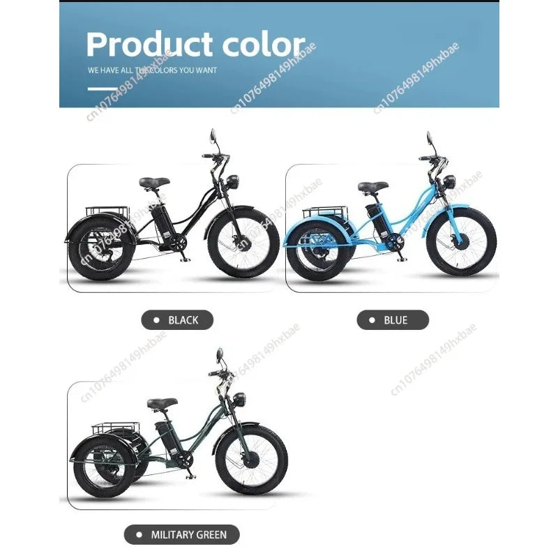 Electric Bike For Man 24-Inch 750W 48V Three Wheeled Electric Vehicle Fat Tire Pedal Powerful Electric Tricycle For Adults Elder