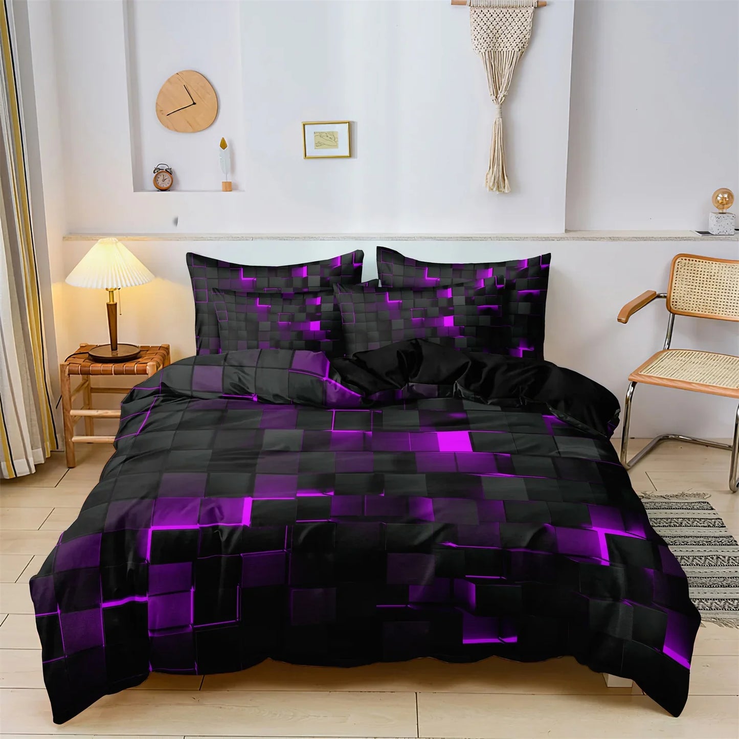 3pcs Luxurious Geometric Grid Plaid Print Soft Comfortable Duvet Cover Bedding Set Included 1*Duvet Cover & 2*Pillowcases