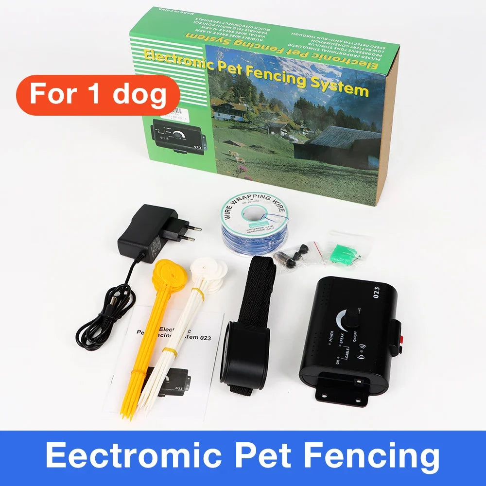 023 Dog Electric Fence Shock Training Collar Electronic Pet Fencing System Adjustable Control Range Wired Containment System