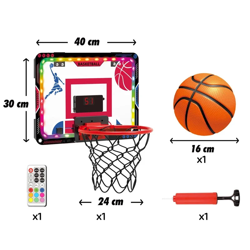 Wall-Mounted Mini Basketball Hoop with LED Board Electric Movable Hoop for Kids’ Indoor Play